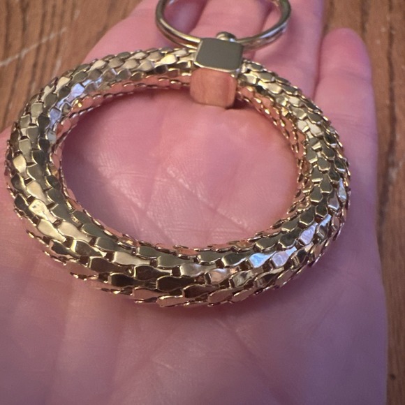 Mesh Ring Keychain Unisex OS Gold Excellent Textured Woven Key Ring - Picture 5 of 5